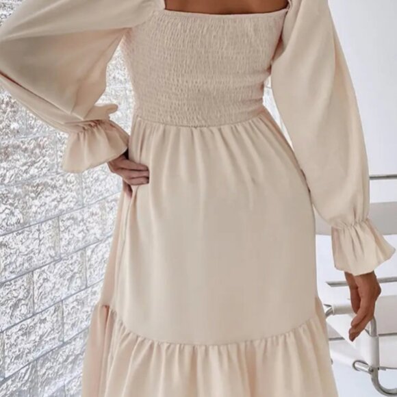 DOUBLJU - Long Sleeve Ruffle High Waist Casual - CREAM - Picture 2 of 2